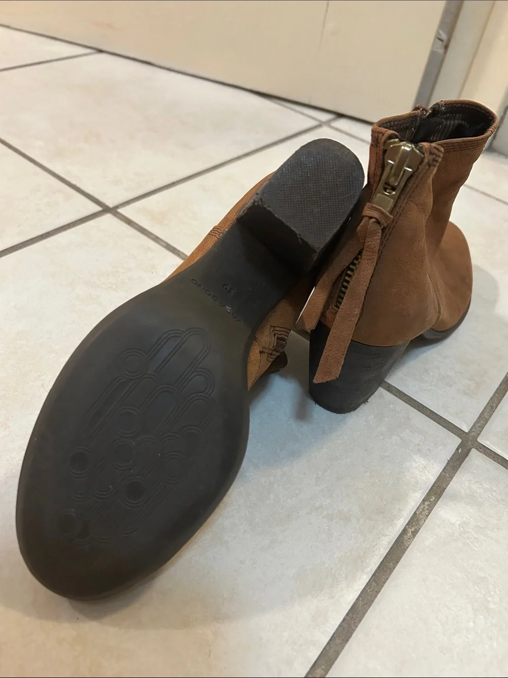 Vagabond Chestnut Suede Ankle Booties with Block Heel
